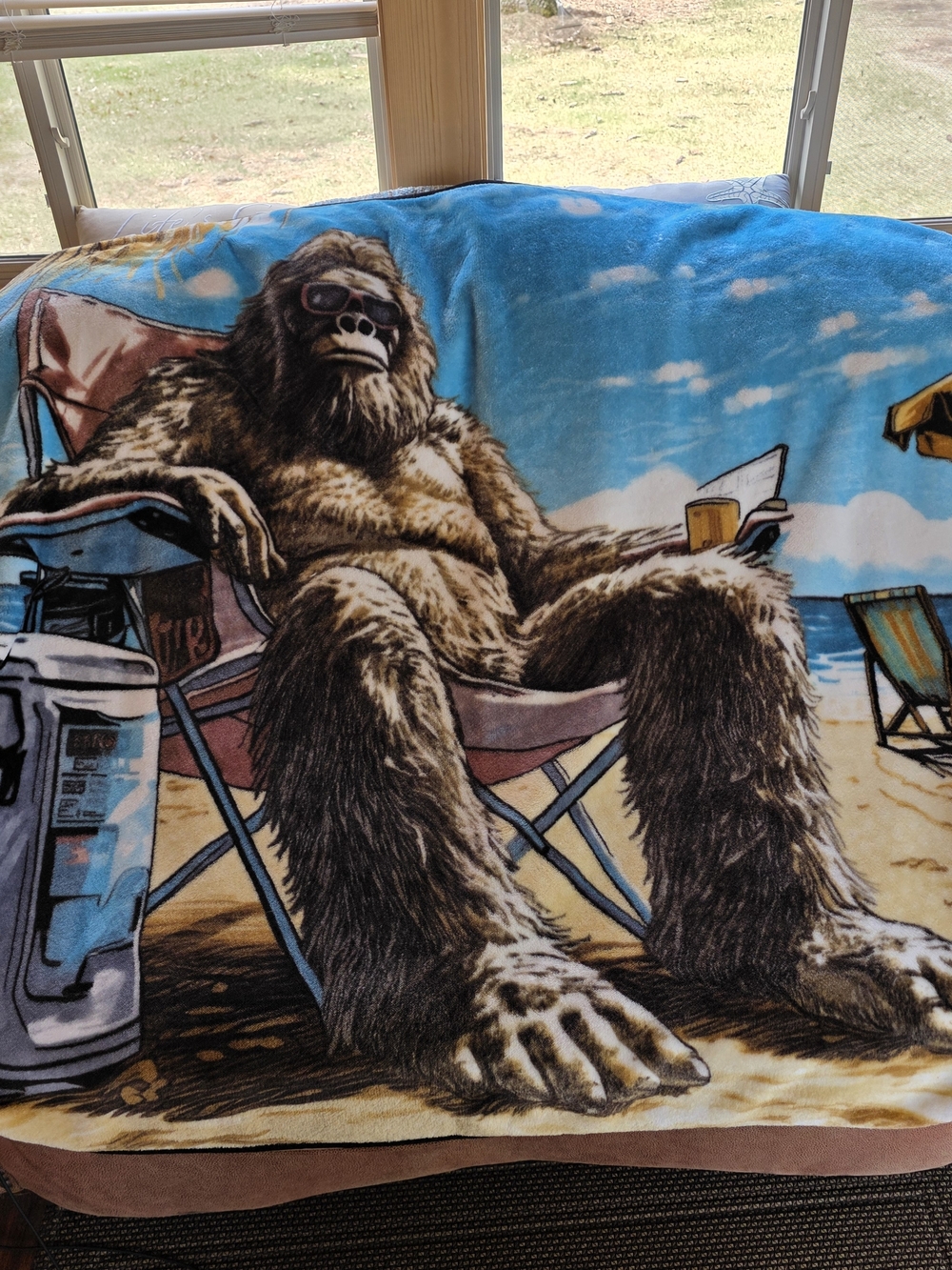 Relaxed Sasquatch On The Beach Throw Blanket